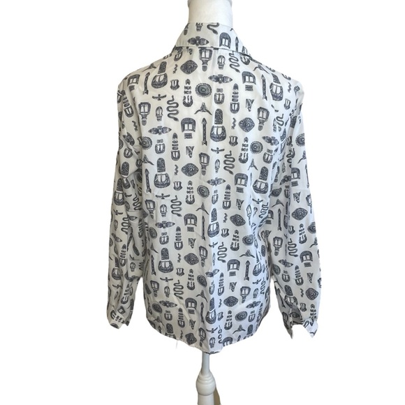 Southern Lady Womens White Gray Button Up Blouse Western Size 9/10 Ranch Tribal - Picture 5 of 10